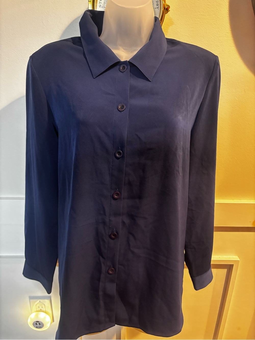 Navy Button-Front Women's Blouse size 12M